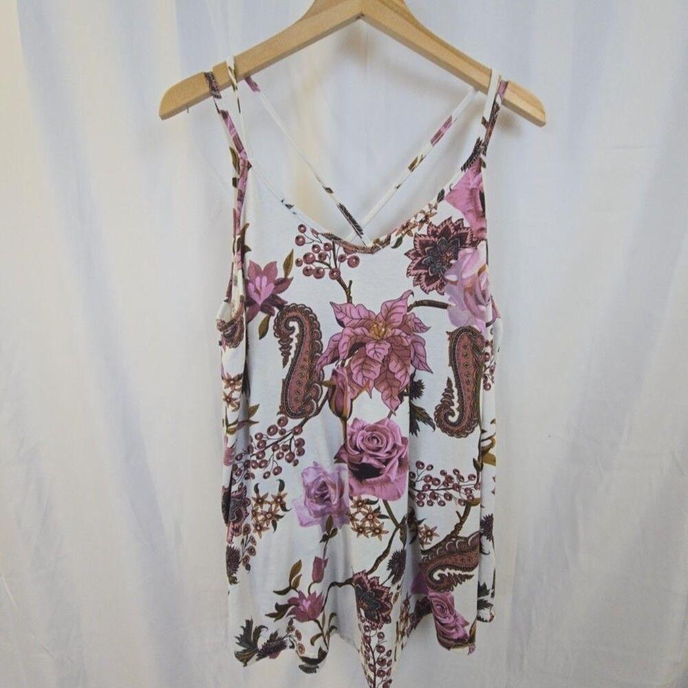 LuLaRoe Tank Top Womens XL White Pink Floral Paisley Strappy Cami Summer Boho